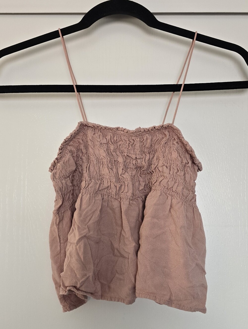 Blue Jasmine - Dusty Rose Pink Smocked Spaghetti Strap Crop Camisole Tank Top